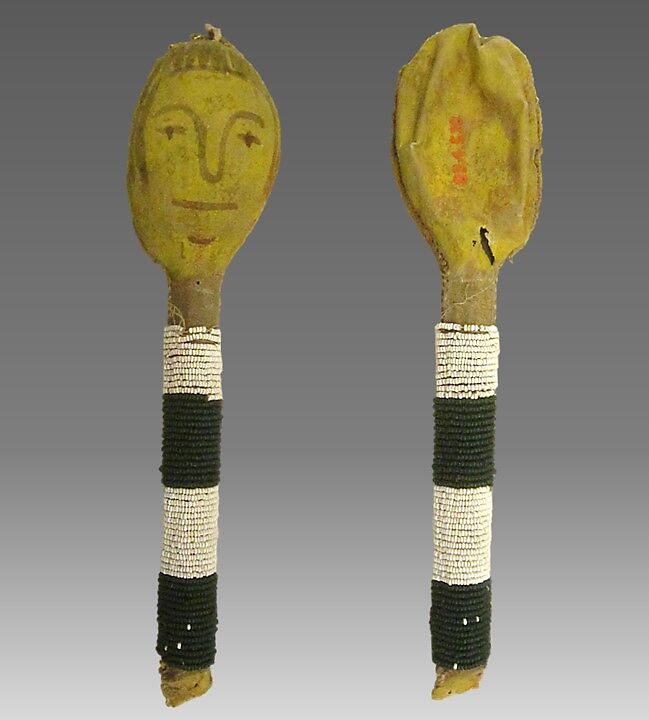 Paz-Hut-A-Saka (rattle), Wood, skin, shell beads, Native American (Cheyenne, Sioux or Dakota) 