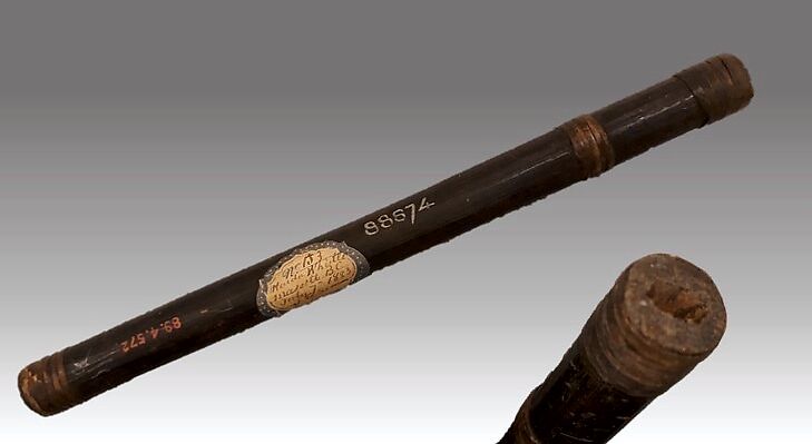 Reed Pipe, spruce root, wood (red cedar or spruce), Native American (Haida) 