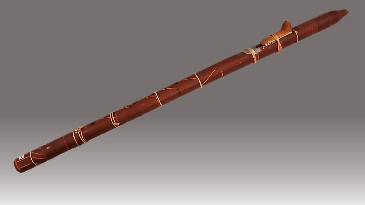 Tāhpeno (duct flute), Wood, metal (lead?), cord, Native American (Cheyenne or Arapaho) 