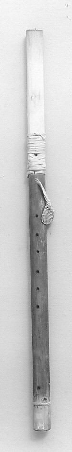 Flute (end blown flute), Wood, skin, shell, beads, Native American (Apache)