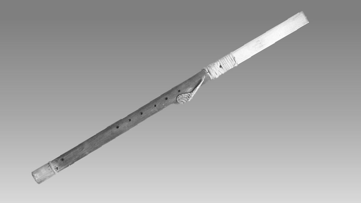 Flute (end blown flute), Wood, skin, shell, beads, Native American (Apache)