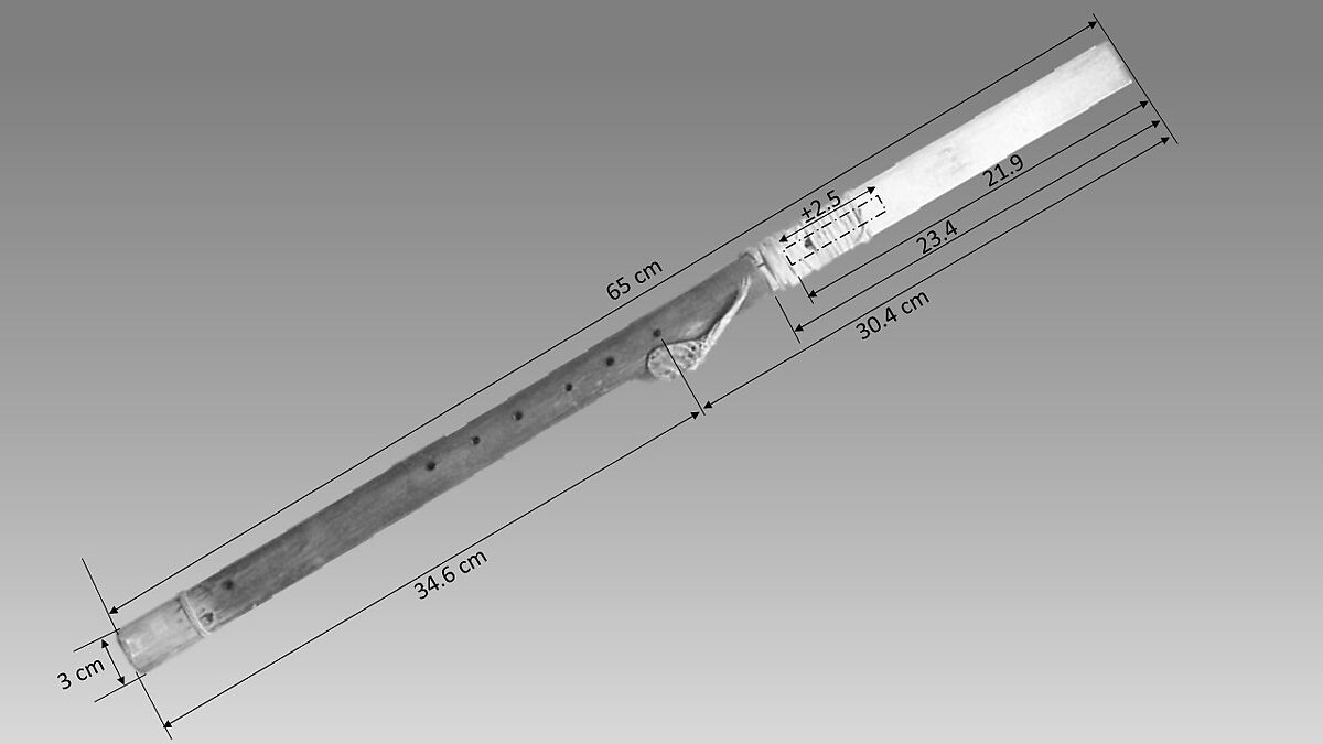 Flute (end blown flute), Wood, skin, shell, beads, Native American (Apache)