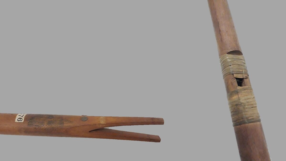 Whistle, Wood, sinew, ribbon, metal thimbles, buckskin, Native American (Winnebago)