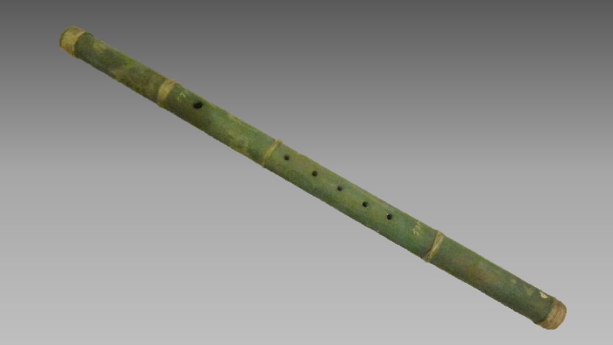 Flute, Wood, polychrome, sinew, Native American (Apache) 