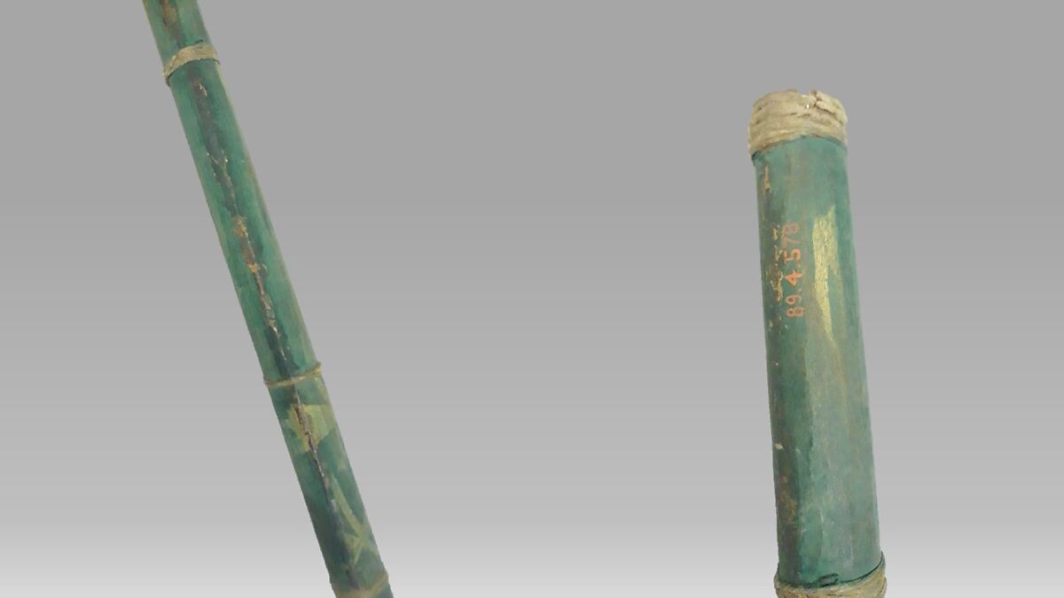 Flute, Wood, polychrome, sinew, Native American (Apache)