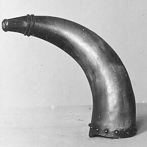 Rattle, Ox horn, gunshot, wood, metal, cloth, Native American (Abnaki, Penobscot)