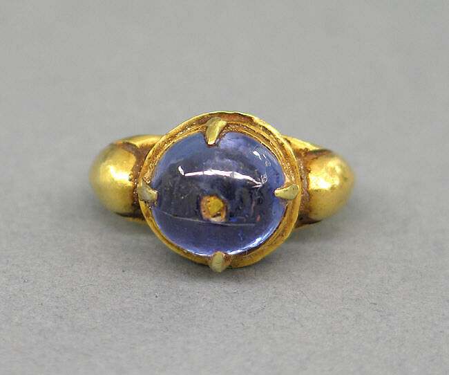 Ring with Blue Glass in Plain Setting, Gold with blue glass, Indonesia (Java) 