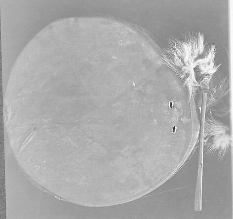 Frame Drum, Cedar (?) wood, buffalo or deerskin, iron nails, cord, Native American (Flathead)