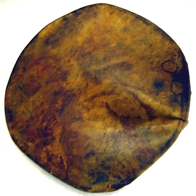 Frame Drum, Cedar (?) wood, buffalo or deerskin, iron nails, cord, Native American (Flathead)