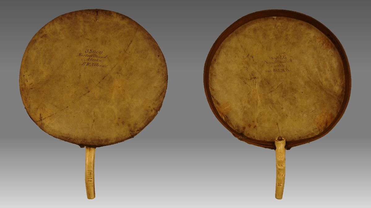 Kelyaut (frame drum), Wood, walrus ivory, seal or whale peritoneum, Native American (Inuit, Eskimauan or Eskimo)