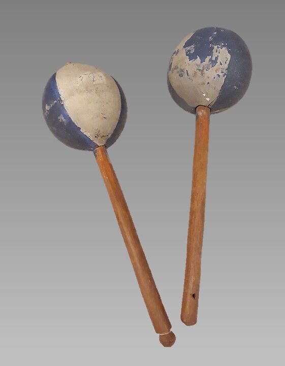 Maracas (rattles), gourd, wood, polychrome, metal, peblles, Cuban 