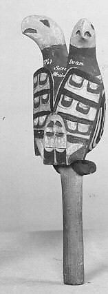 Cecoq (rattle), wood, polychrome, pebbles, Native American (Tlinkit or Haida)
