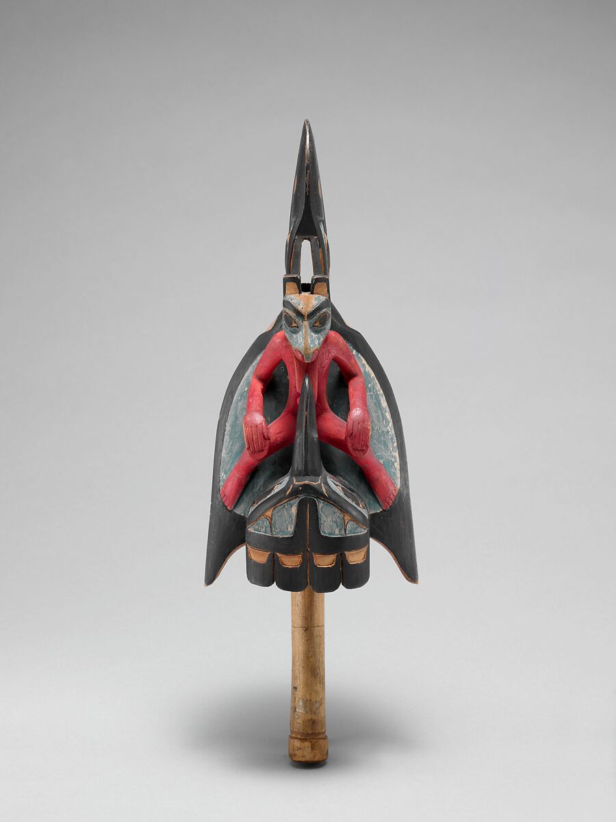 Raven rattle, Cedar, pebbles, polychrome, Native American (Tsimshian)
