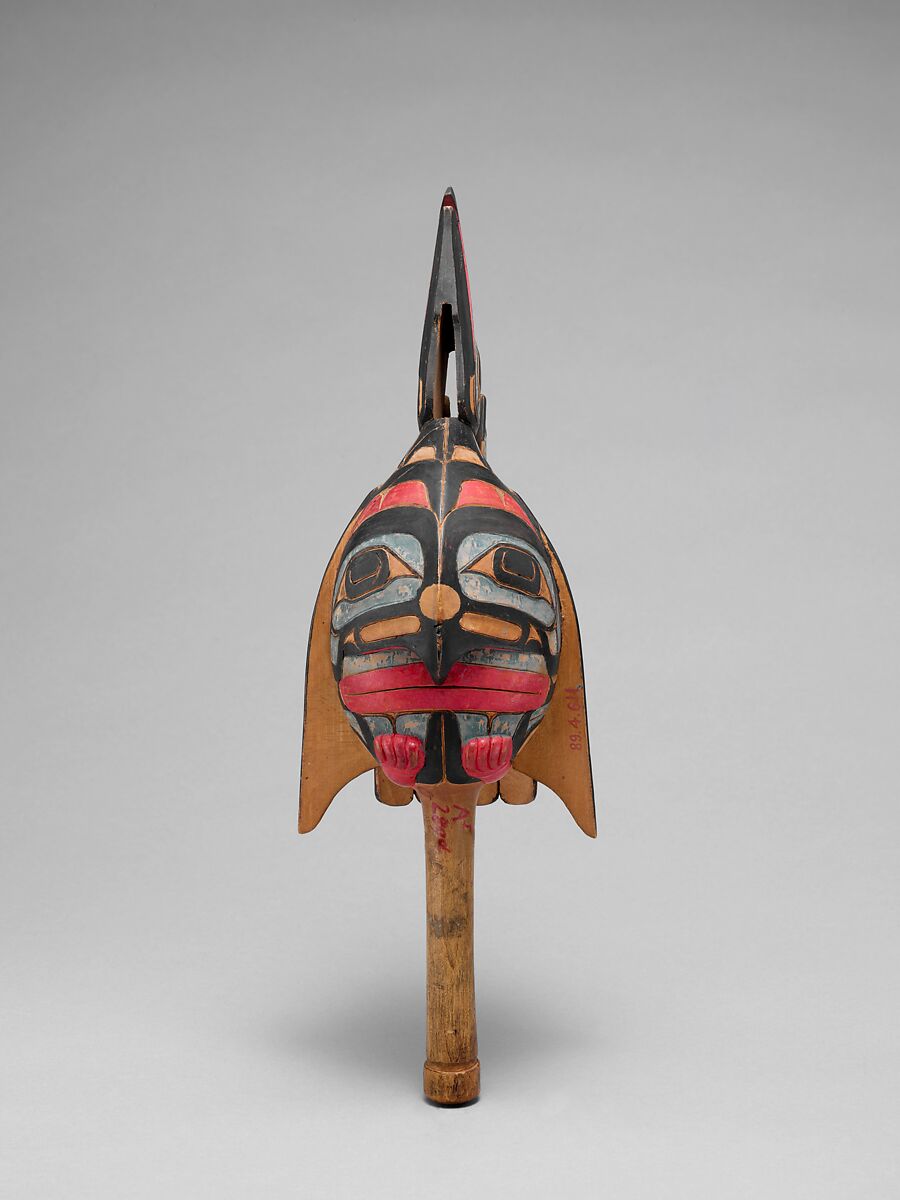 Raven rattle, Cedar, pebbles, polychrome, Native American (Tsimshian)