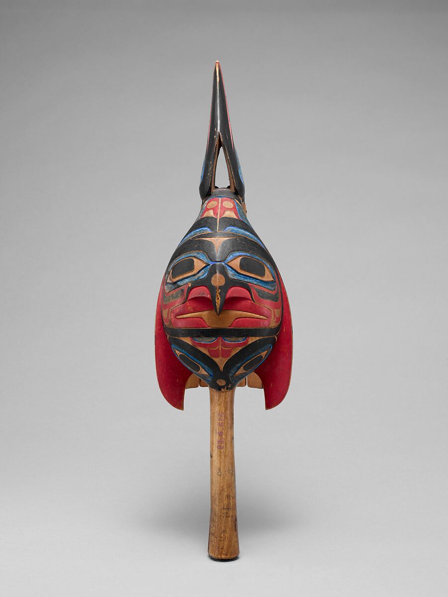 Raven Rattle, Wood, pebbles, polychrome, Native American (Tshimshian probably)