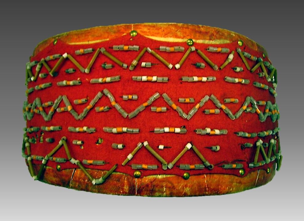 Drum, wood, skin, and various materials, Native American (Creek, Muskhogean family) 