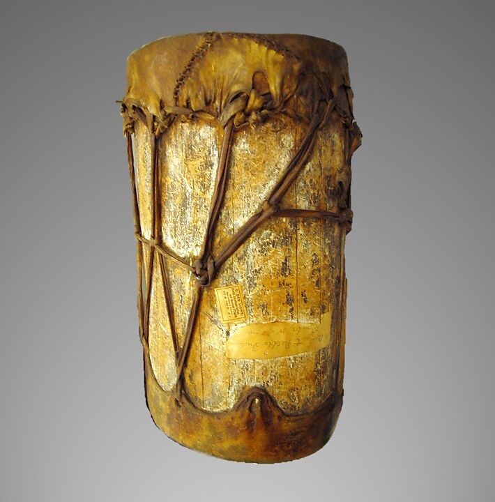 Drum, Hopi Tribe; Shoshonean family, wood, skin, Native American (Northeastern Arizona) 