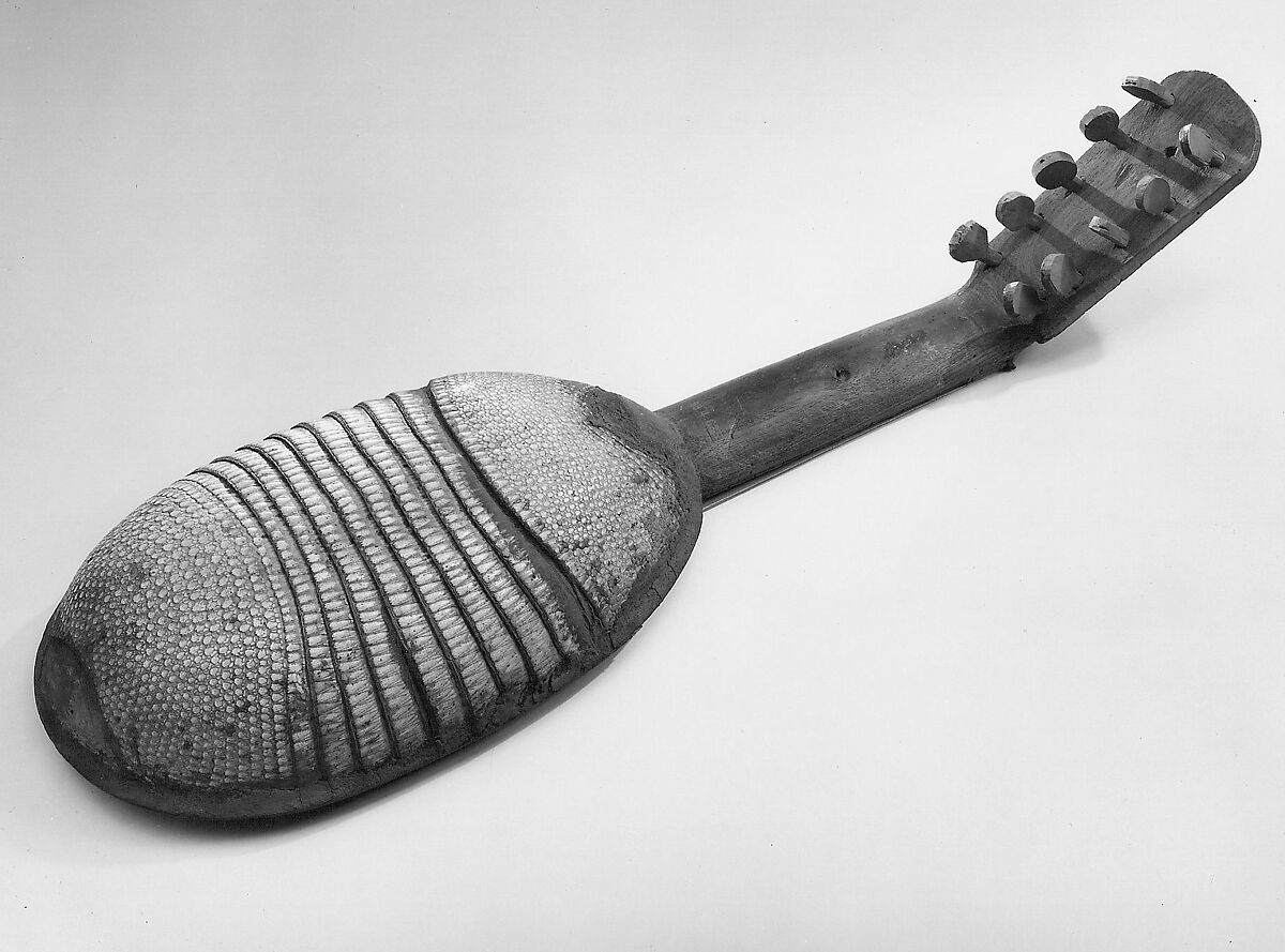 Mandolin, Armadillo shell, wood, gut strings, Mexican