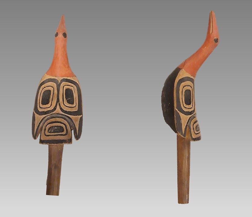 Rattle, wood, pebbles, polychrome, Native American (Nootka or Kwakiutl)
