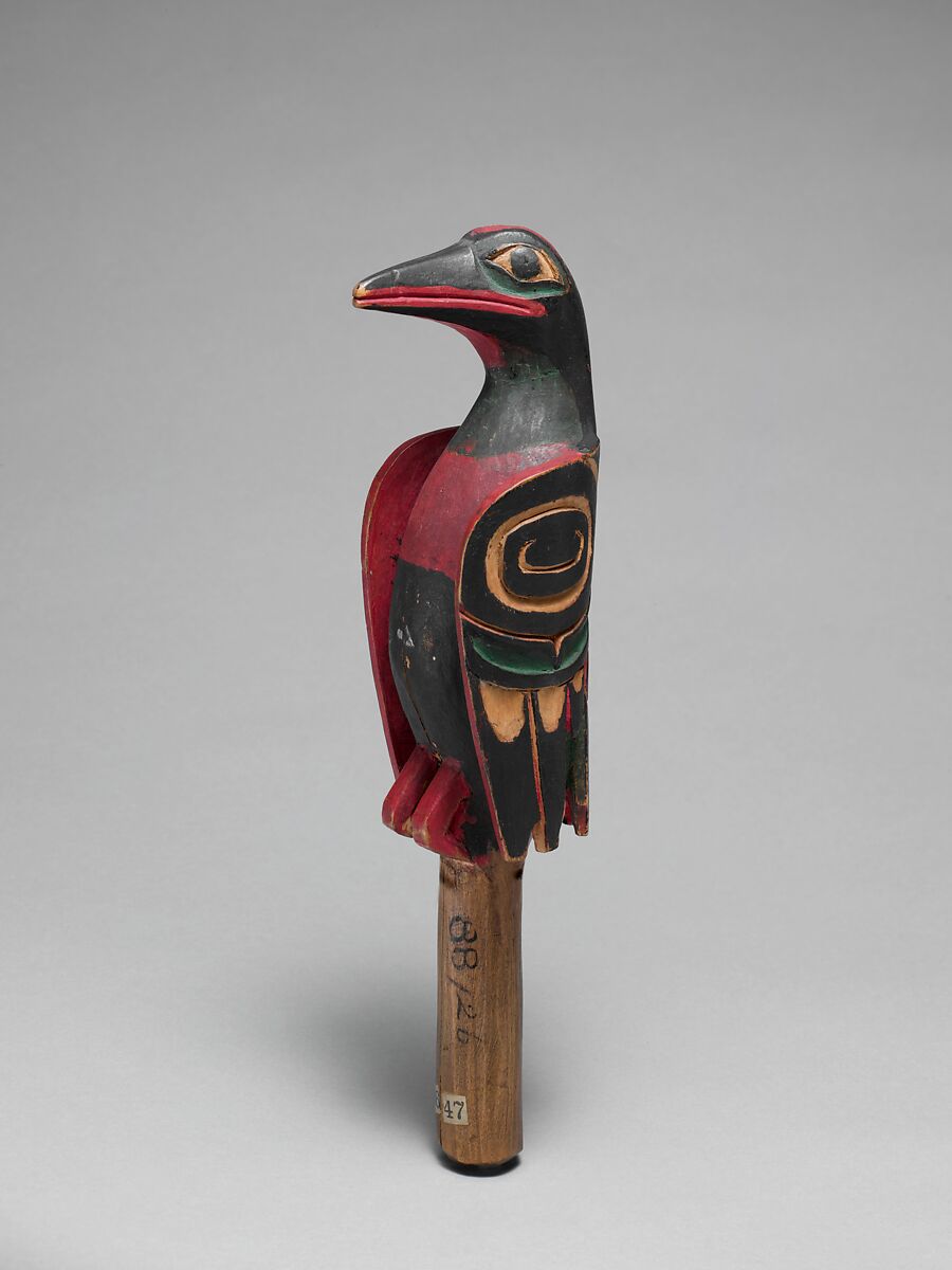 Rattle, Wood, pebbles or pellets, polychrome, Native American (Haida)