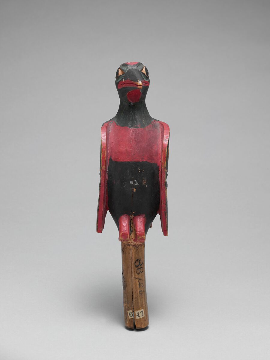 Rattle, Wood, pebbles or pellets, polychrome, Native American (Haida)