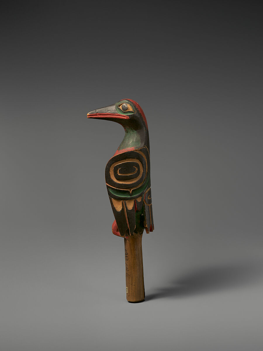 Rattle, Wood, pebbles or pellets, polychrome, Native American (Haida)