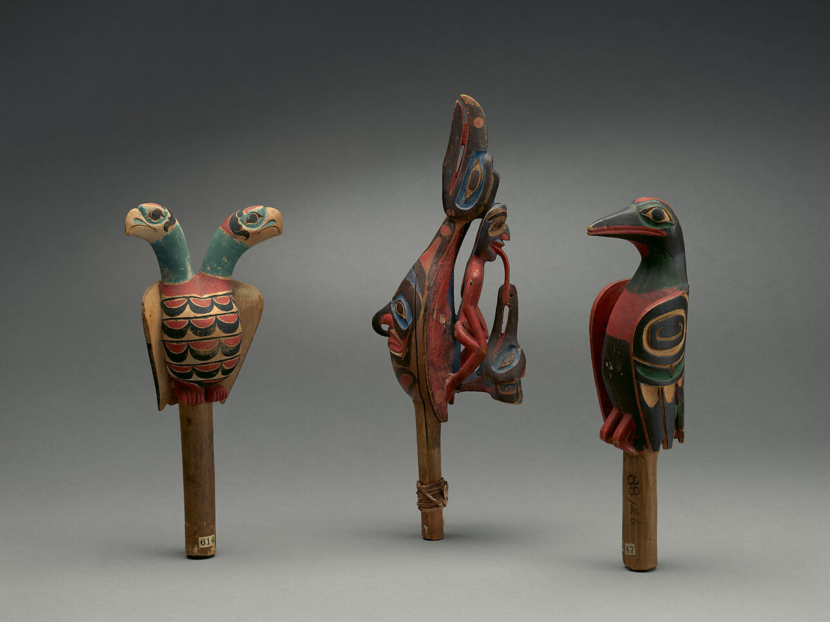 Rattle, Wood, pebbles or pellets, polychrome, Native American (Haida)
