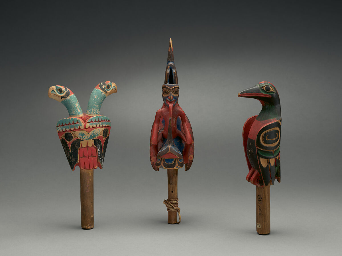 Rattle, Wood, pebbles or pellets, polychrome, Native American (Haida)