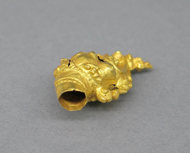 Set of Two Rod Finials in Foliate Shape, Gold, Indonesia (Java) 