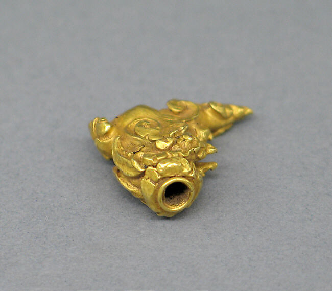 Set of Two Rod Finials in Foliate Shape, Gold, Indonesia (Java)
