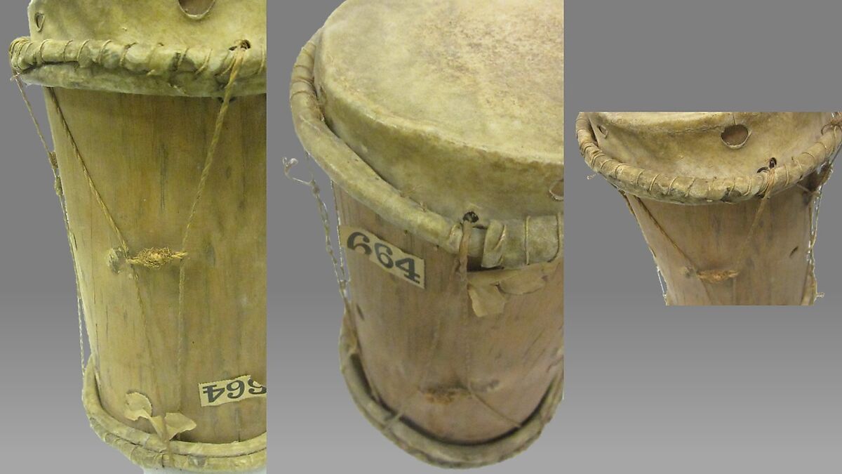 Drum, Wood, skin, fiber cord., Guatemalan