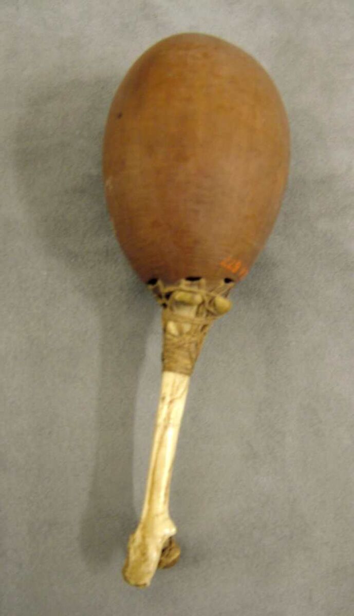 Rattle, gourd, bone, cord, Native American (Bribri, probably) 