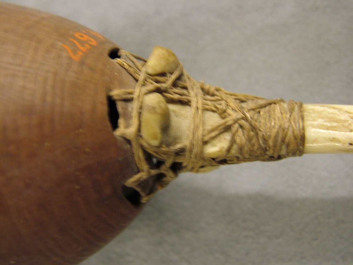 Rattle, gourd, bone, cord, Native American (Bribri, probably)