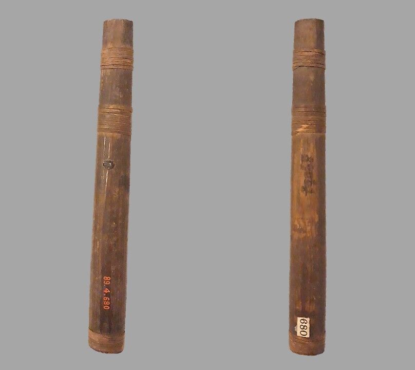 Reed Pipe, wood (red cedar or spruce), spruce root, Native American (Haida) 