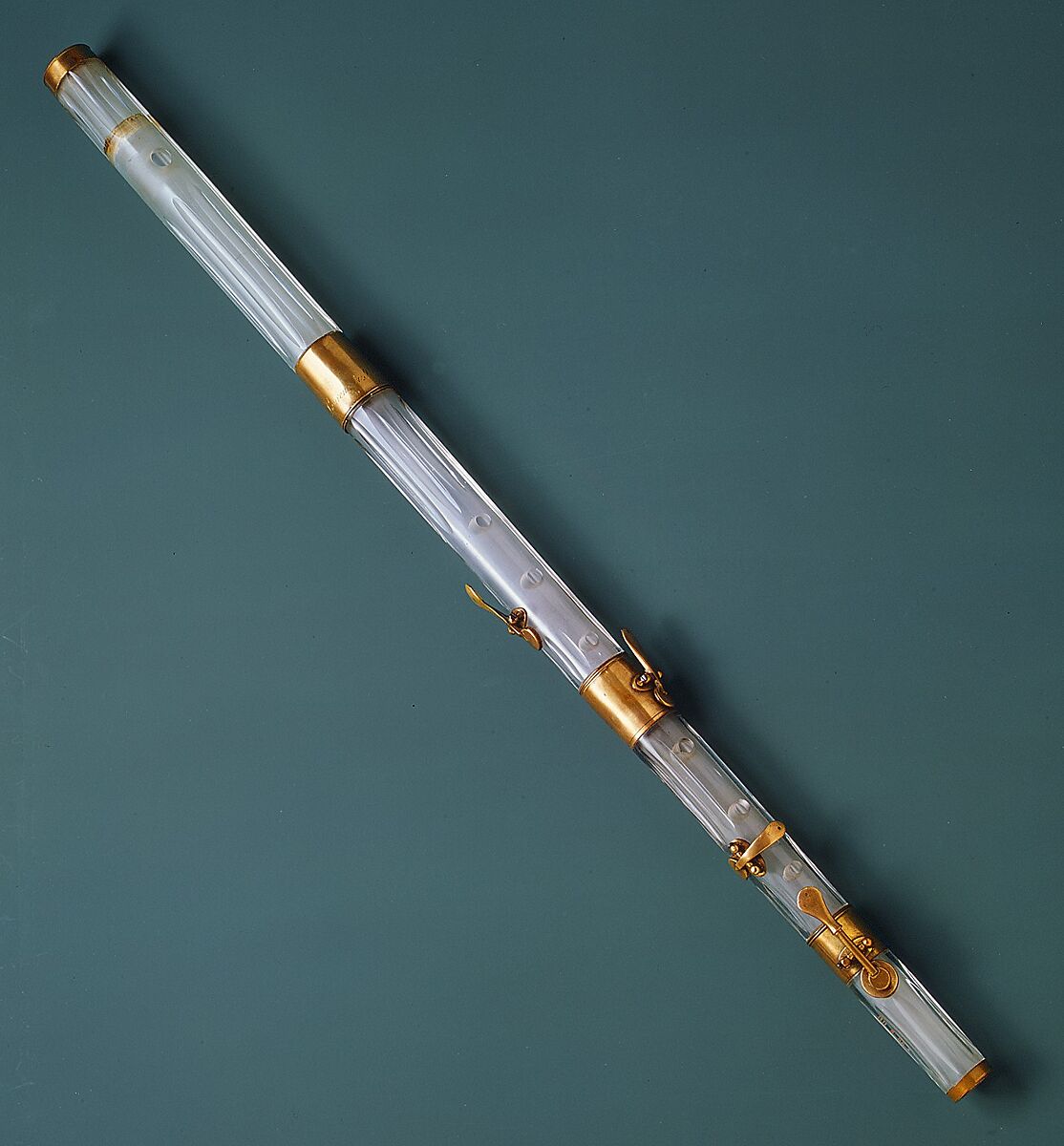 Transverse Flute in D-flat, Claude Laurent (French, Langres active 1805–1848 Paris), Glass, brass, French