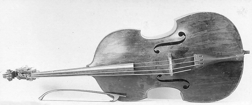 Double Bass and Bow, Probably by Charles Plumerel (French, mid-19th century), wood, brass, French