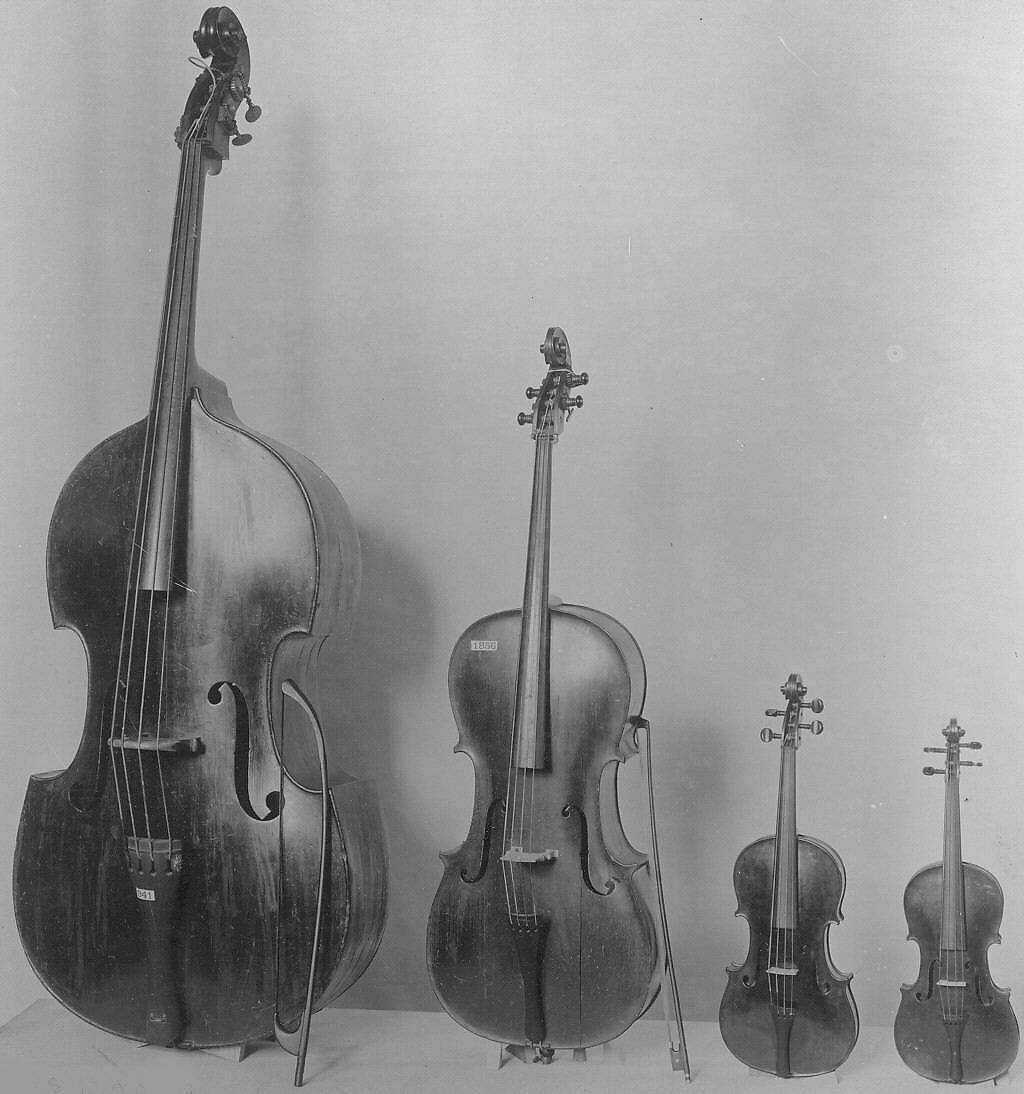 Double Bass and Bow, Probably by Charles Plumerel (French, mid-19th century), wood, brass, French