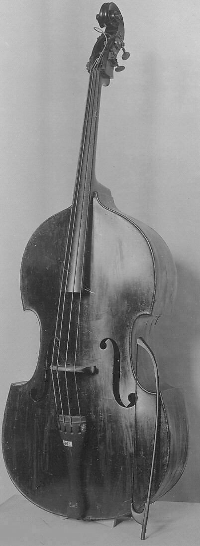 Double Bass and Bow, Probably by Charles Plumerel (French, mid-19th century), wood, brass, French 