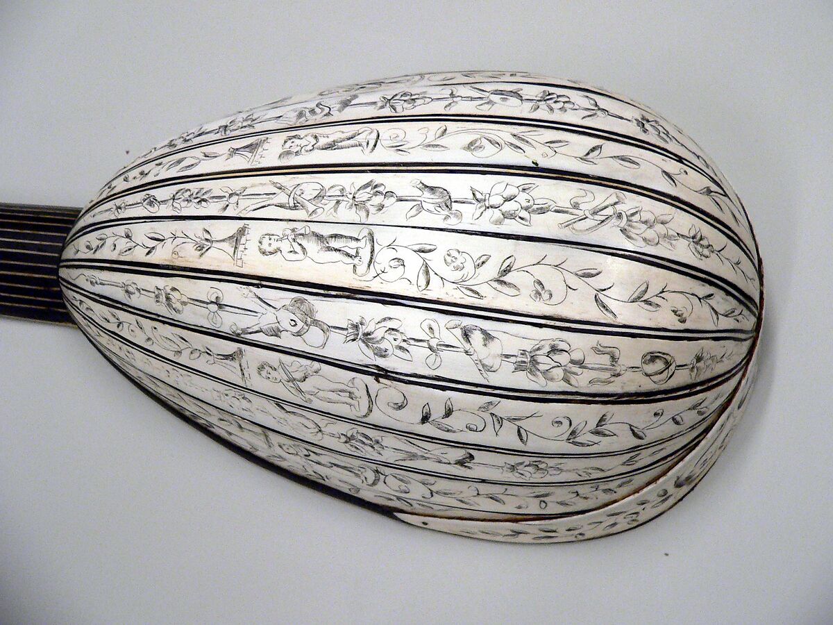 Mandoline, wood, ivory, Italian