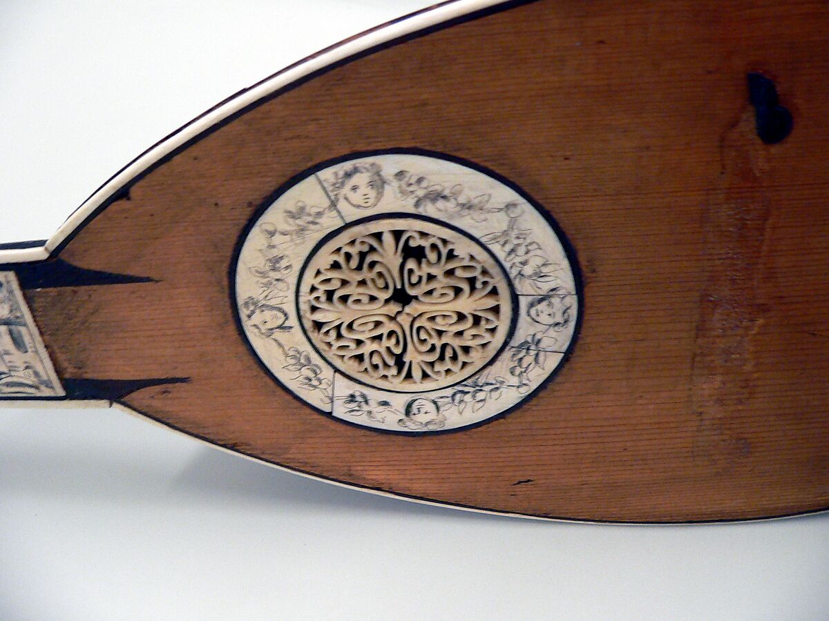 Mandoline, wood, ivory, Italian