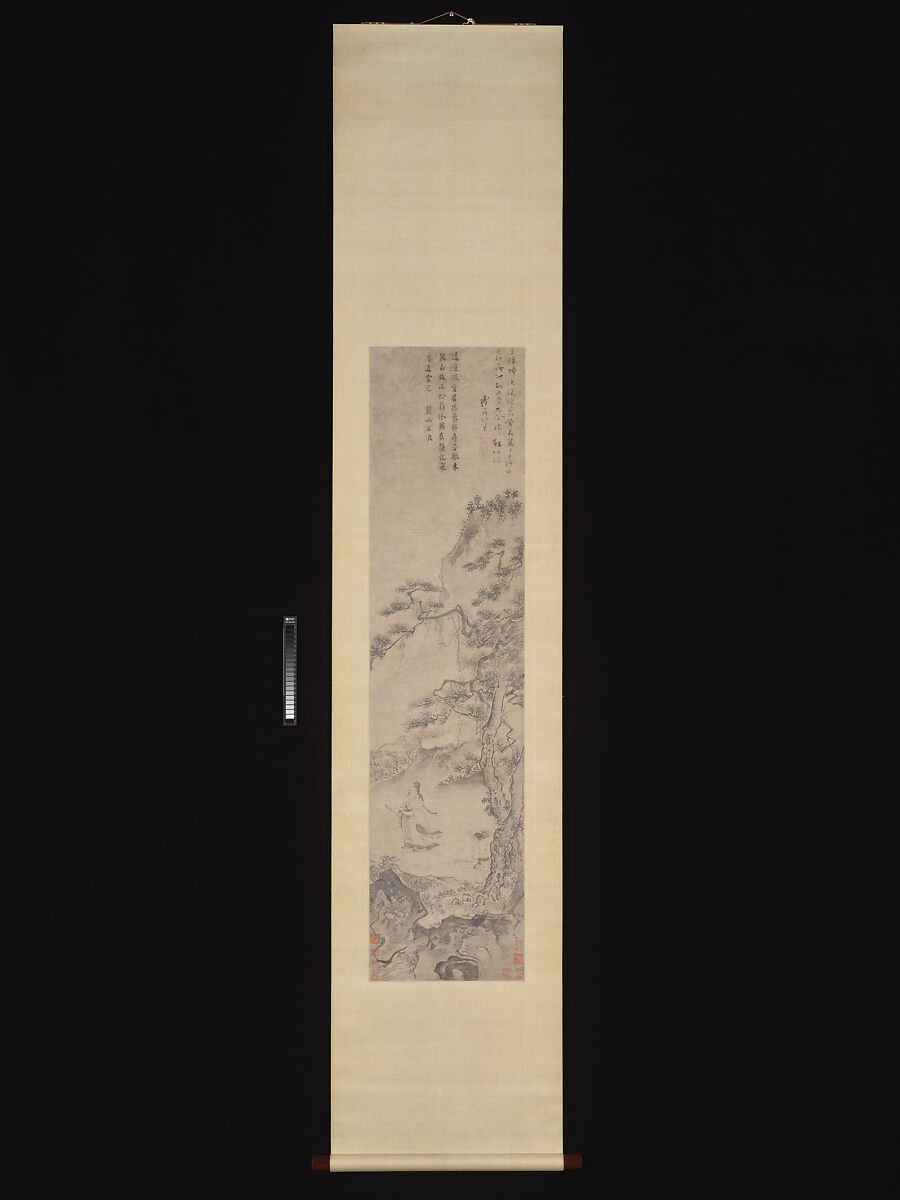 Tao Yuanming enjoying chrysanthemums, Du Jin (Chinese, active ca. 1465–1509), Hanging scrolls; ink and color on paper, China