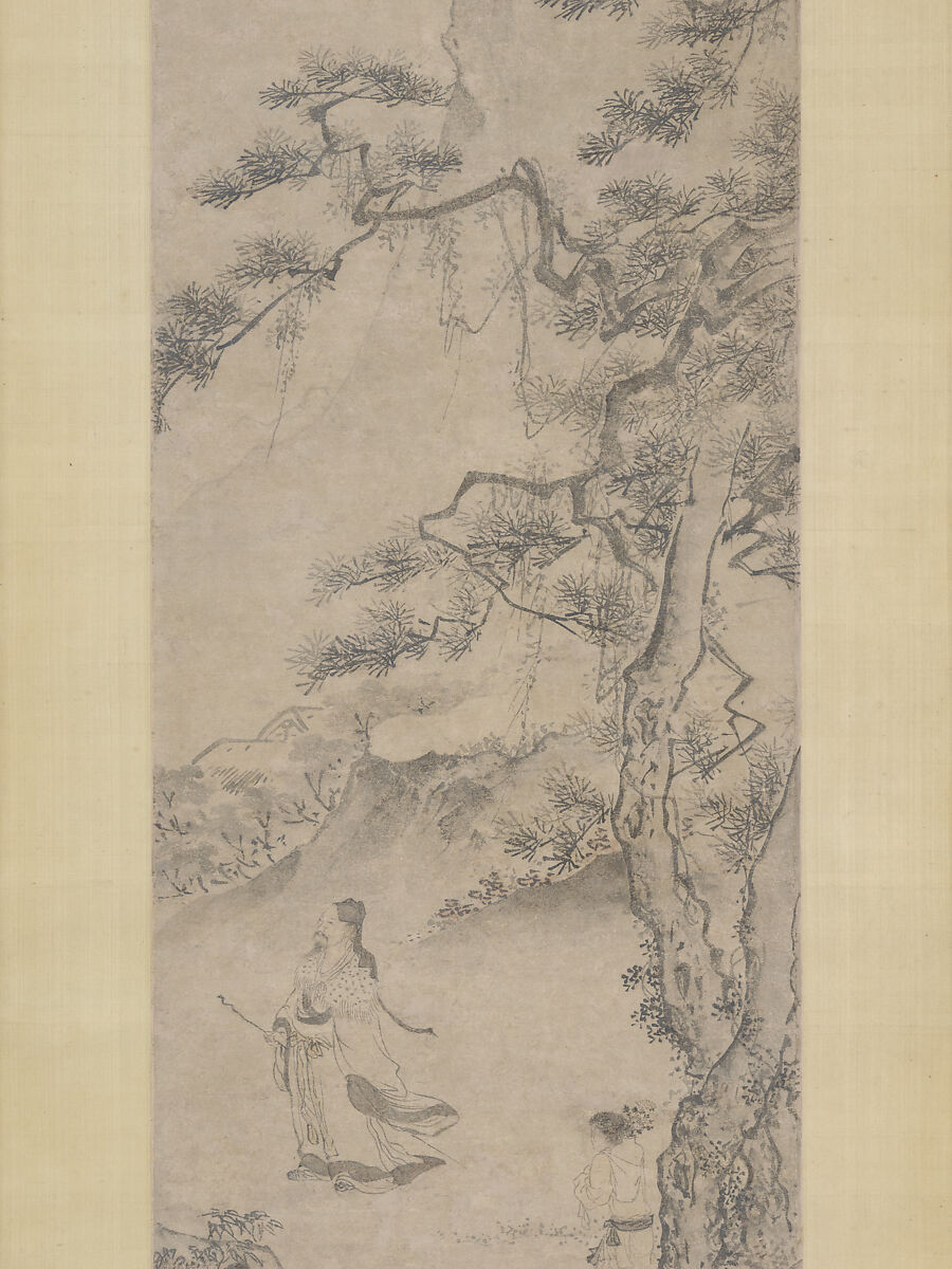 Tao Yuanming enjoying chrysanthemums, Du Jin (Chinese, active ca. 1465–1509), Hanging scrolls; ink and color on paper, China