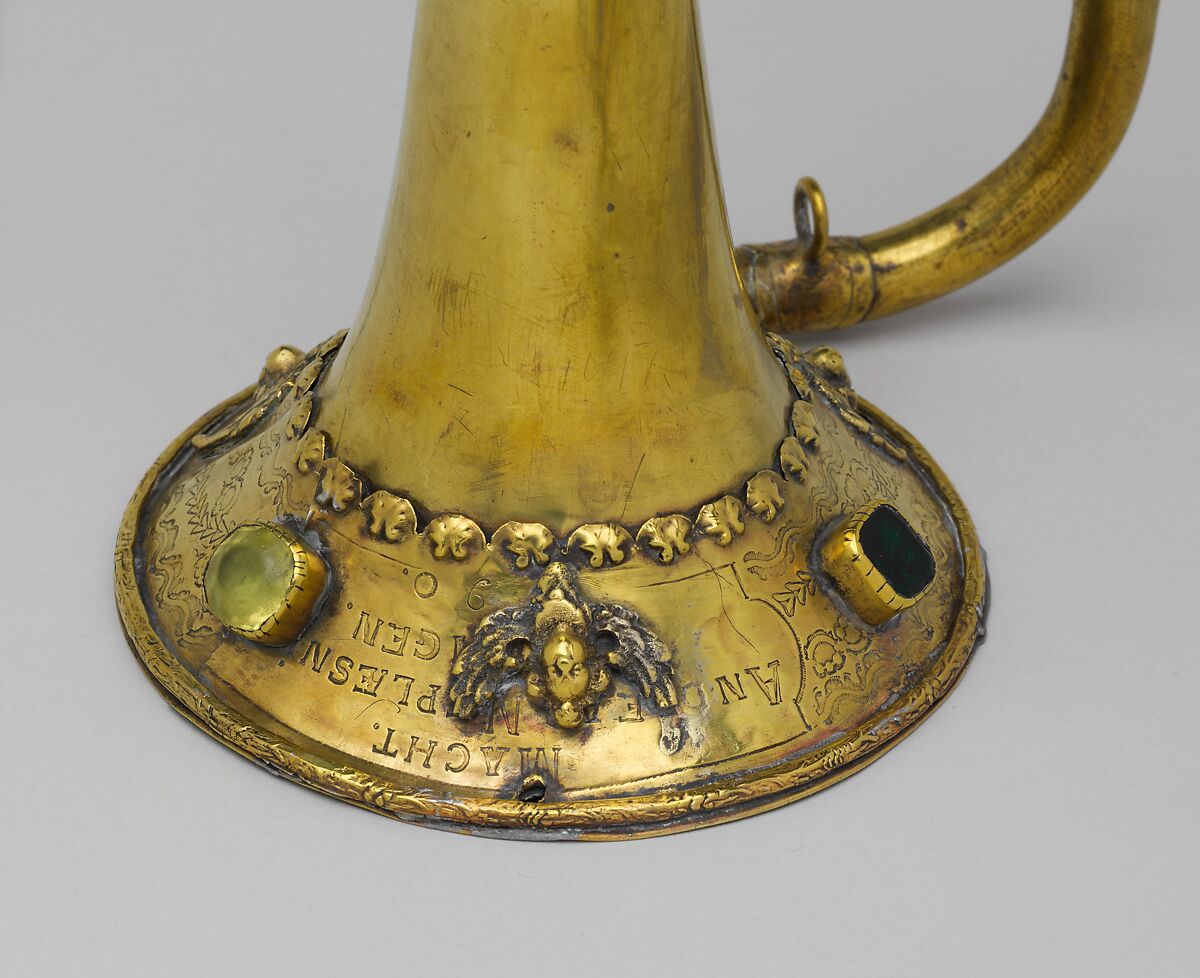 Natural Trumpet in D, Andreas Naeplaesnigg (Germany, active Jettingen ca. 1790), Brass, colored rock, German