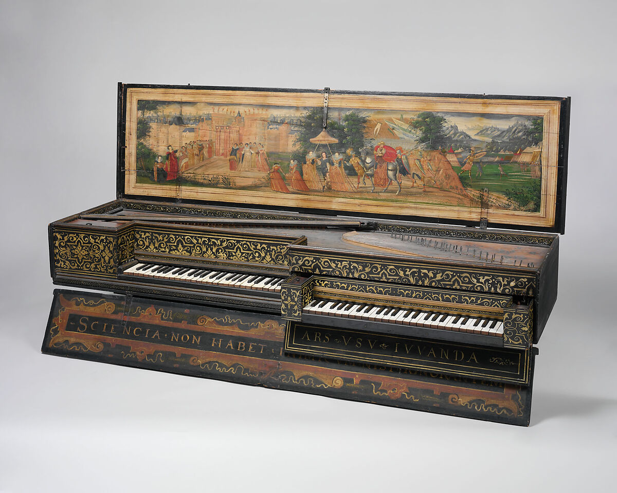 Double Virginal, Lodewijck Grouwels (Flemish, active Middelburg, Zeeland, The Netherlands 1593–1600), Pine, spruce, paint, gilding, ivory, Flemish 