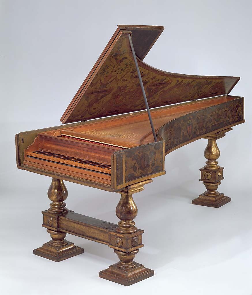 Harpsichord, Girolamo Zenti  Italian, Cypress, boxwood, ebony, brass, leather, Italian