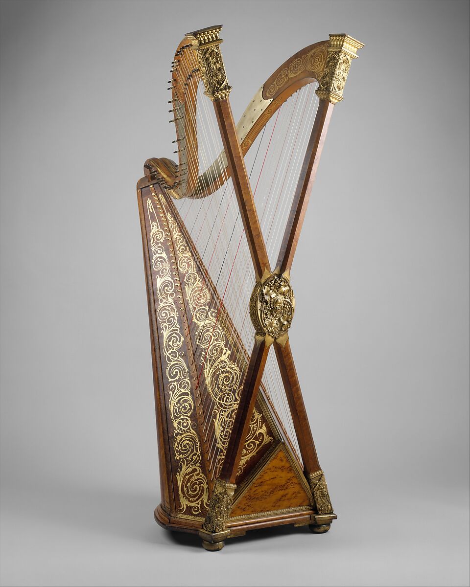 Double Chromatic Harp, Henry Greenway (American (born England), Birmingham 1833–1903 St. Louis, Missouri), Spruce, maple, metal, gilding, brass, American 