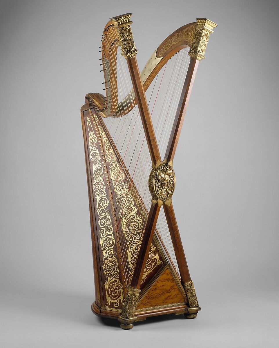 Double Chromatic Harp, Henry Greenway (American (born England), Birmingham 1833–1903 St. Louis, Missouri), Spruce, maple, metal, gilding, brass, American