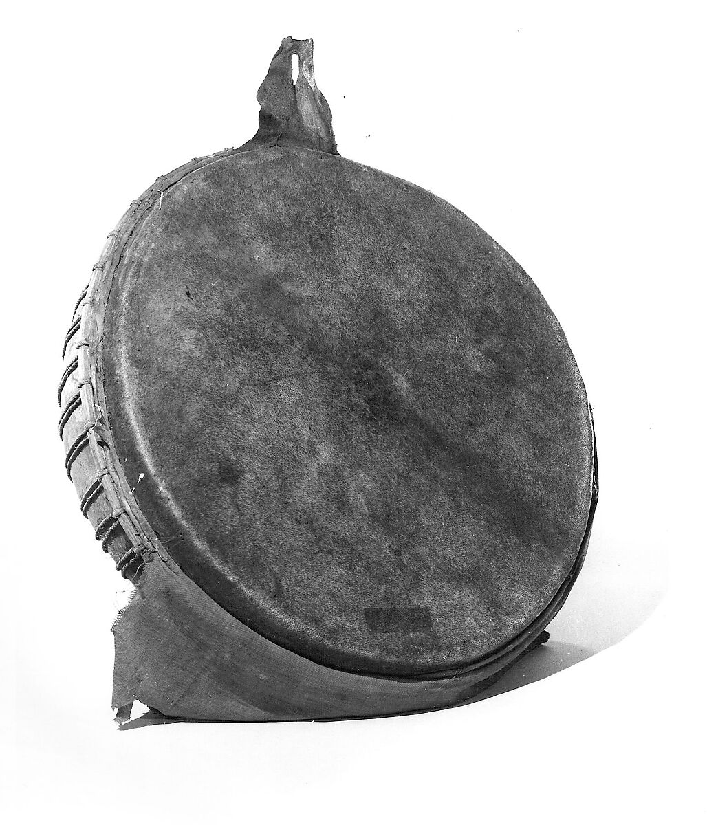 Drum, Wood, lace, animal skin, possibly Malagasy 