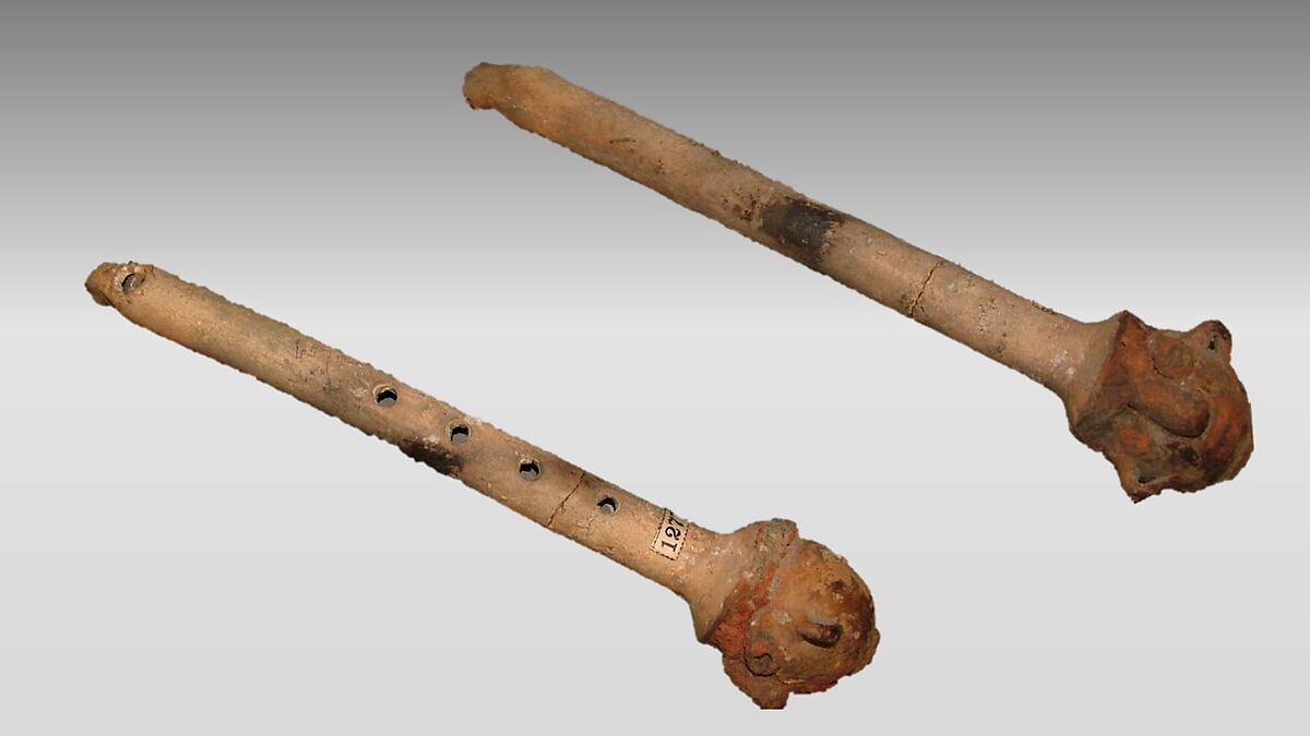 Pottery Flute and Rattle, clay, Mexican
