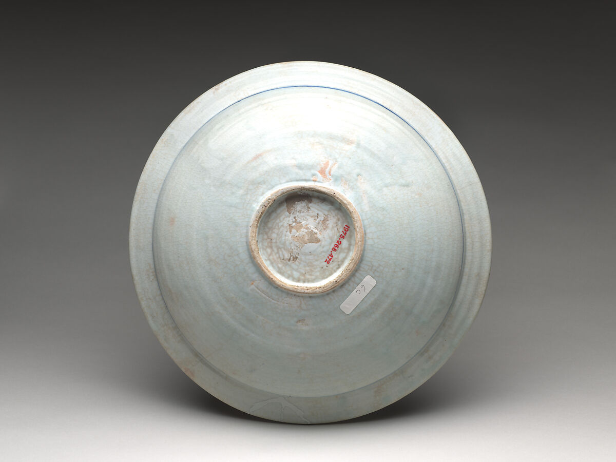 Large Dish (Ōzara) with Peony, Butterfly, and Insects, Porcelaneous stoneware with cobalt blue under transparent glaze (Hizen ware, Arita type), Japan